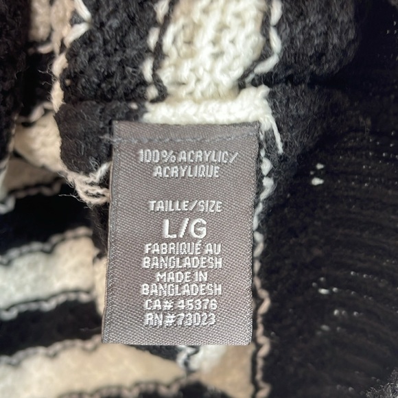 Suzy Shier Striped Textured Knit Sweater Black Ivory Loose Fit Crewneck L - Picture 8 of 12